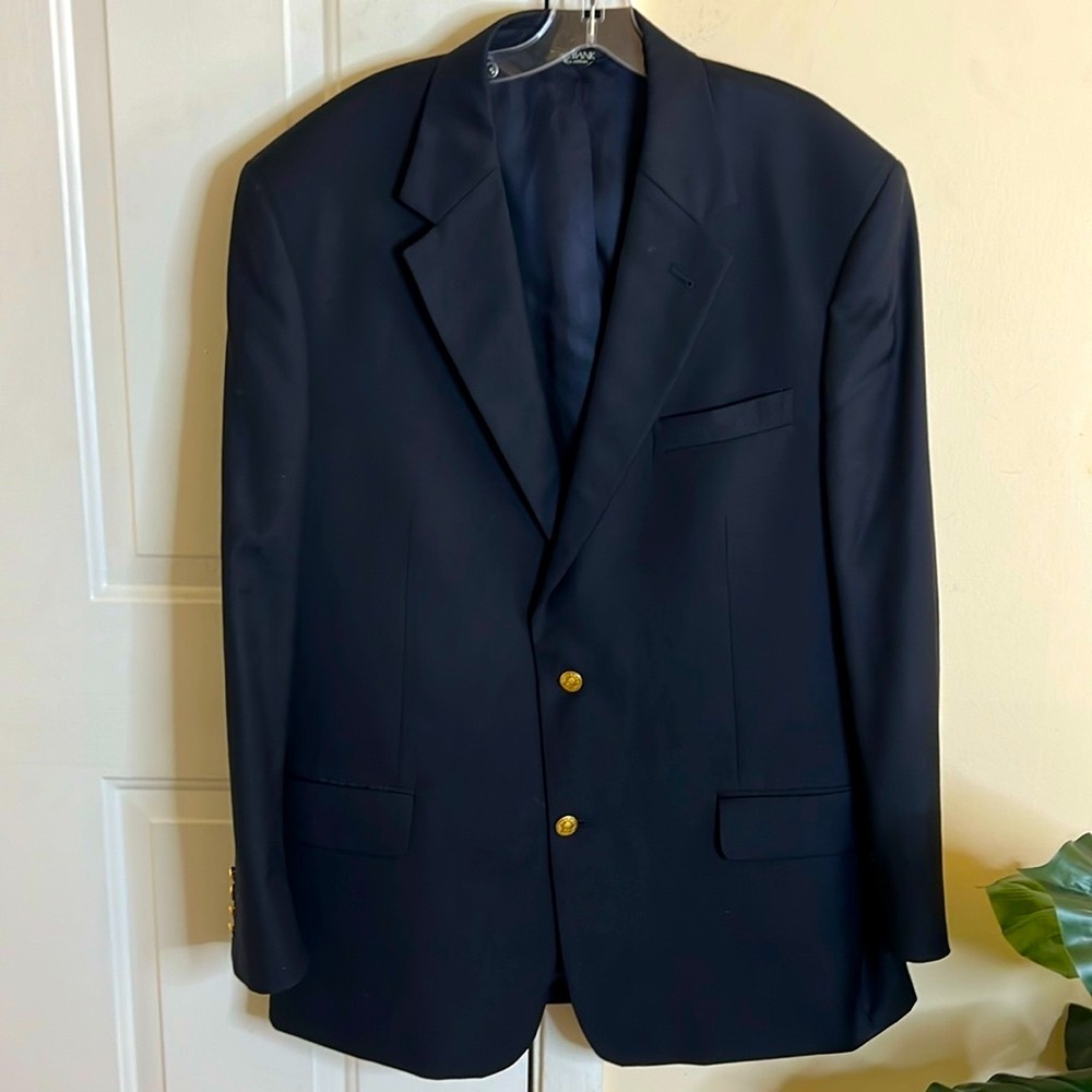 Jos A Bank Wool Navy Blue Gold Button Regular Fit Sport Blazer Size 46L